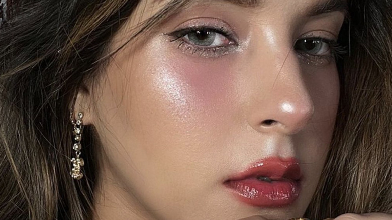 closeup of woman with shiny makeup