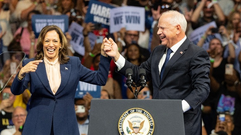 Kamala Harris and Tim Walz at a campaign rally