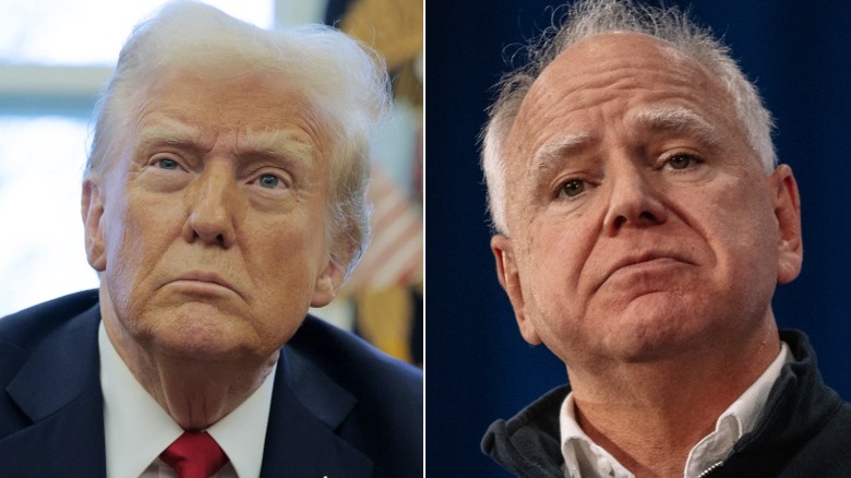 Split image of Donald Trump and Tim Walz