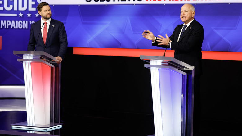 JD Vance and Tim Walz debate podiums