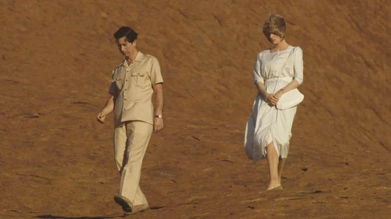 Prince Charles and Diana walking