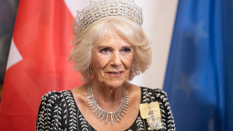 Queen Camilla wearing tiara