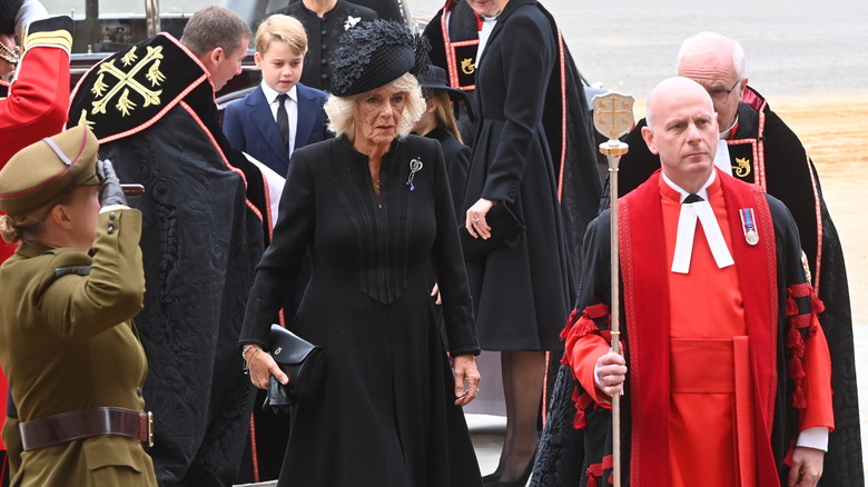 Queen Camilla walking at Queen Elizabeth's funeral