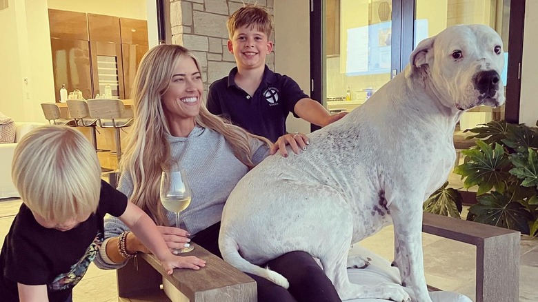 Christina Hall with her sons and dog