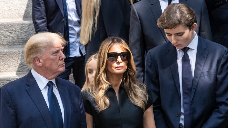 Donald Trump, Melania Trump, and Barron Trump at Ivana's funeral