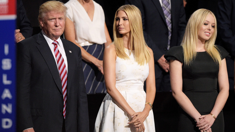 Donald Trump, Ivanka Trump and Tiffany Trump stand during the third day of the Republican National Convention