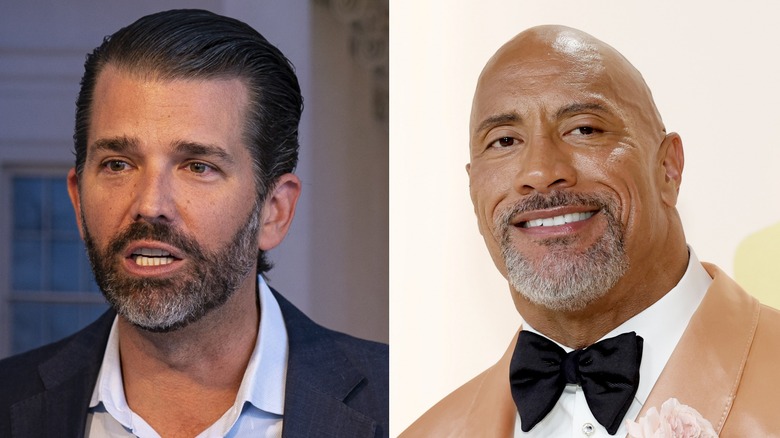 Donald Trump Jr. speaking / Dwayne The Rock Johnson smiling