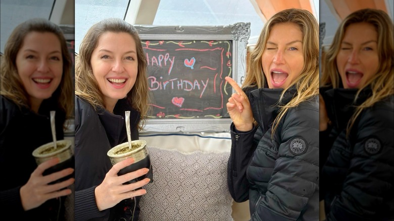 Gisele Bündchen and her twin sister Patricia celebrating