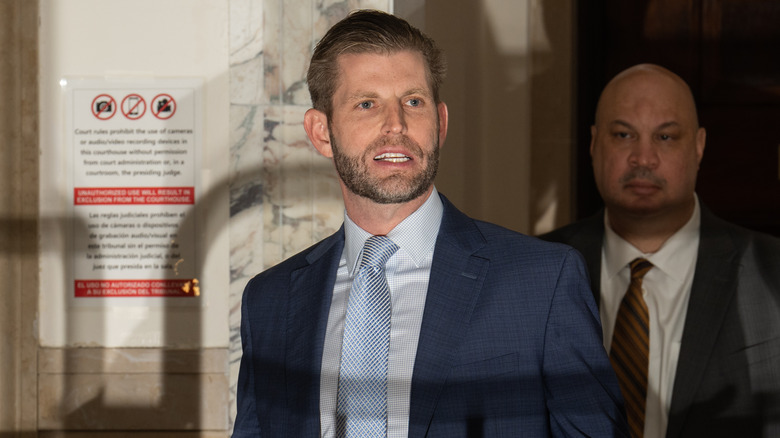 Eric Trump walking out of court