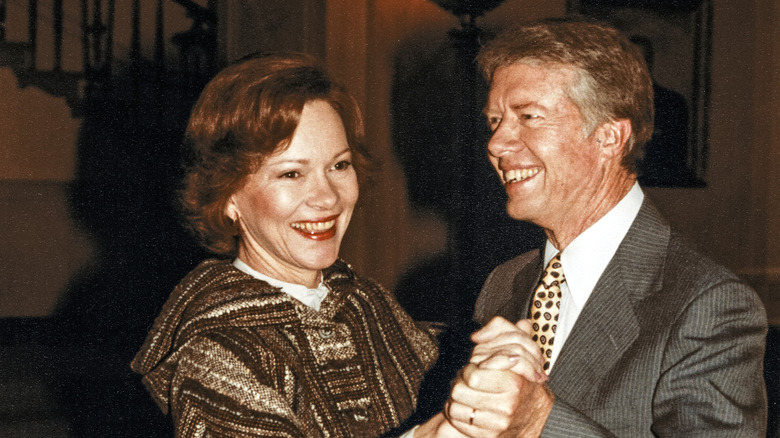 Rosalynn and Jimmy Carter dance together in the White House in January 1979