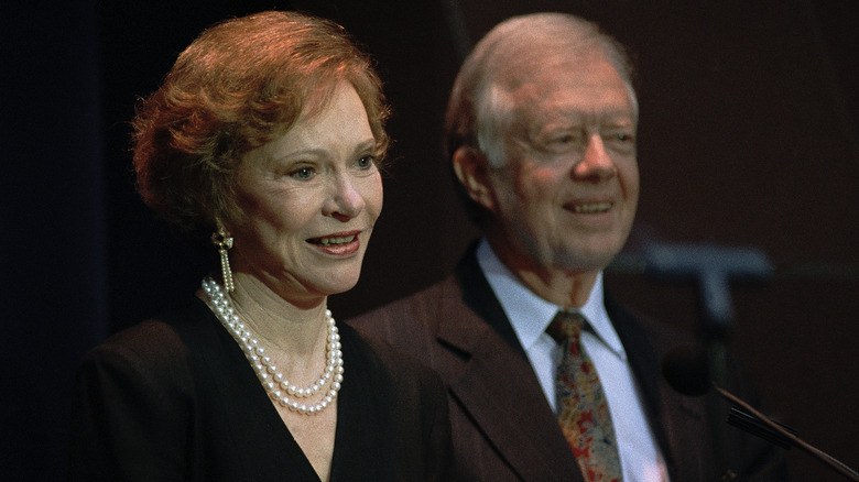 Rosalynn and Jimmy Carter at a surprise 70th birthday party in October 1994