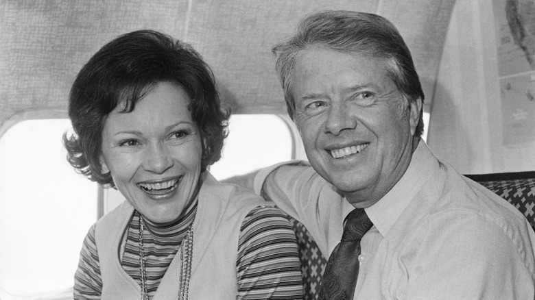 Rosalynn and Jimmy Carter on Jimmy's campaign plane in 1976