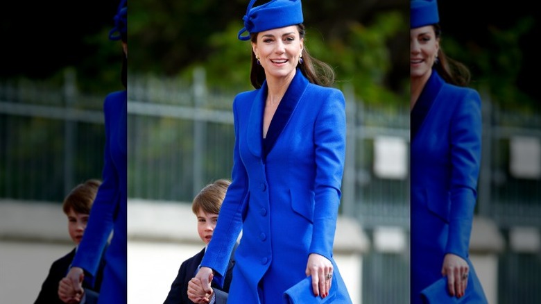 Princess Catherine walking with Prince Louis