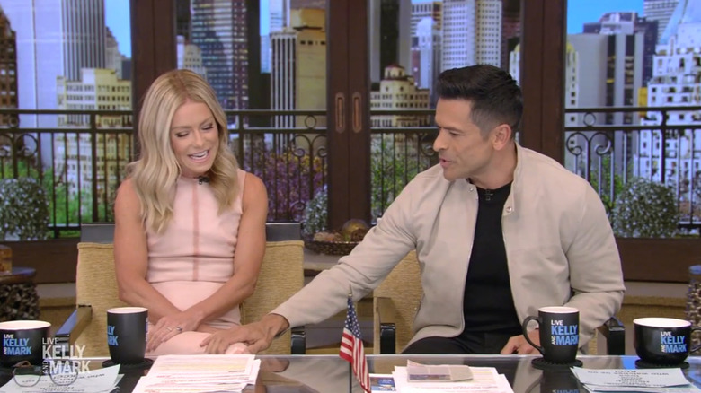 Kelly Ripa and Mark Consuelos talking on Live With Kelly and Mark