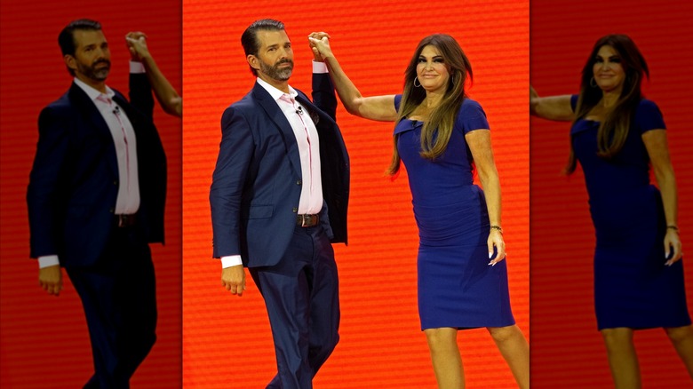 Donald Trump Jr. and Kimberly Guilfoyle holding hands arms raised RNC