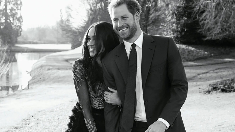 Harry and Meghan smiling for engagement photos