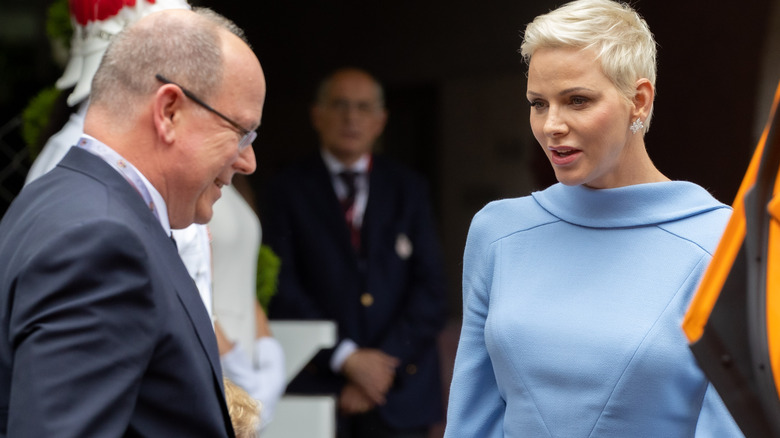 Princess Charlene and Prince Albert speaking