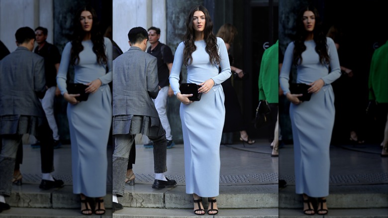 Kyra Kennedy in a powder blue Armani gown