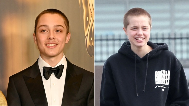 Side-by-side of Knox Jolie-Pitt and Shiloh Jolie's shaven heads