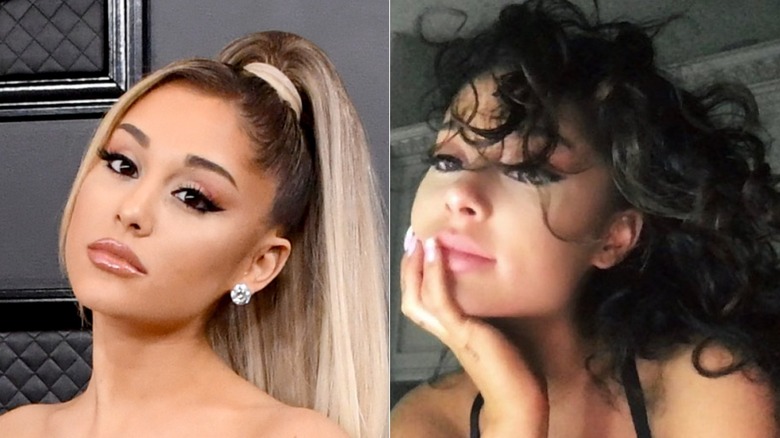 Ariana Grande smizing & Ariana Grande leaning chin in hand