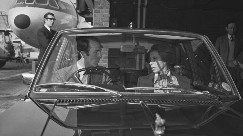 Princess Anne and Captain Mark Phillips in the car 