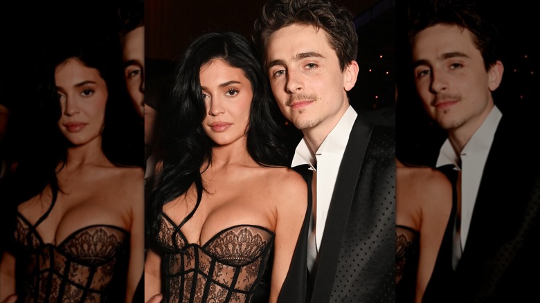 Kylie Jenner and Timothee Chalamet posing at 2025 Vanity Fair Oscar party