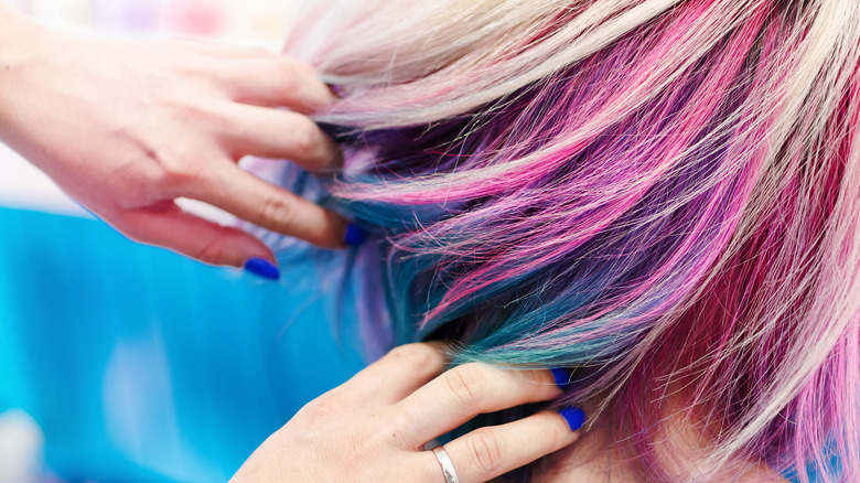 Girl with pink and blue hair