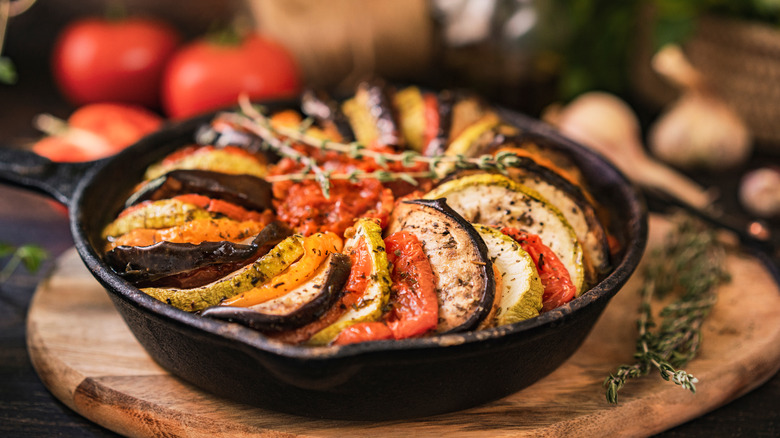 Roasted vegetables in a pan