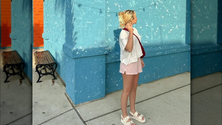 Woman in pink sweatshorts