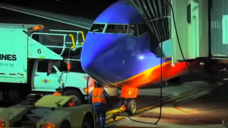 Southwest Airline plane at airbridge