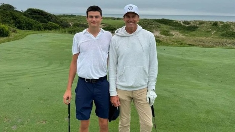 Tom Brady posing with Jack Moynahan on golf course