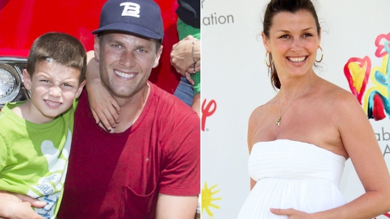 Tom Brady with son Jack (left), Bridget Moynahan pregnant in 2007 (right)