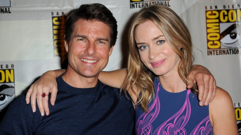 Tom Cruise and Emily Blunt smiling at Comic-Con