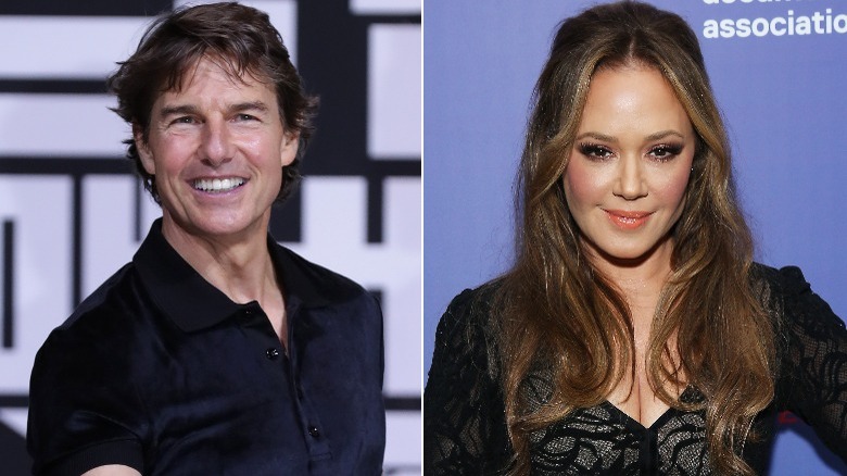 Tom Cruise and Leah Remini at separate events smiling