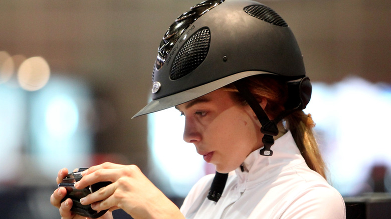 Hannah Selleck in riding helmet