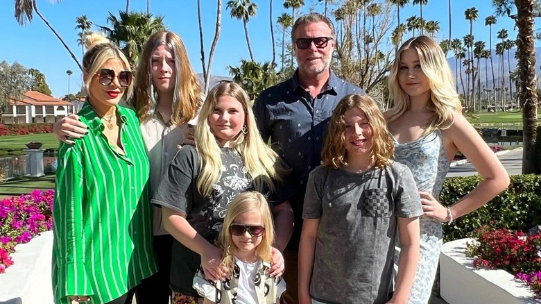 Family photo of Tori Spelling, her children, and ex-husband