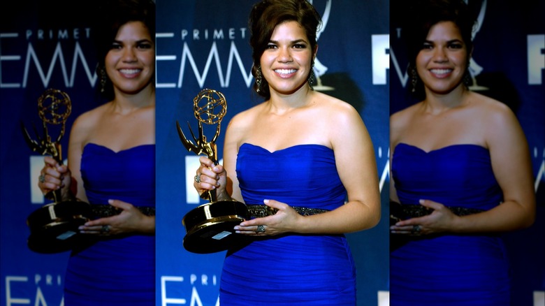 America Ferrera holding an Emmy award