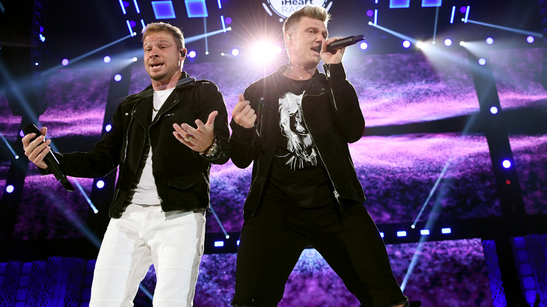 Brian Littrell and Nick Carter performing in Las Vegas in 2019.