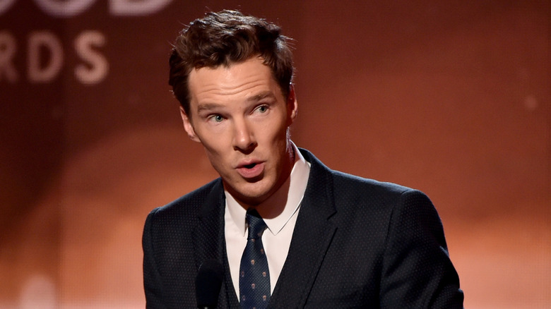 Benedict Cumberbatch accepting an award on stage