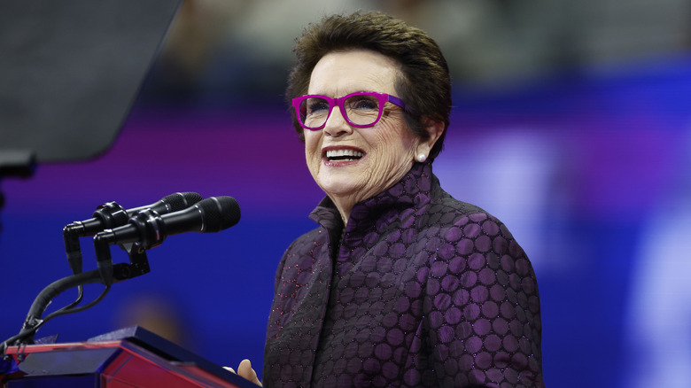 Billie Jean King speaking in microphone