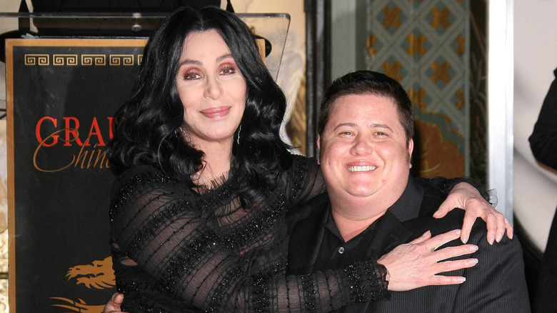 Cher hugging Chaz Bono