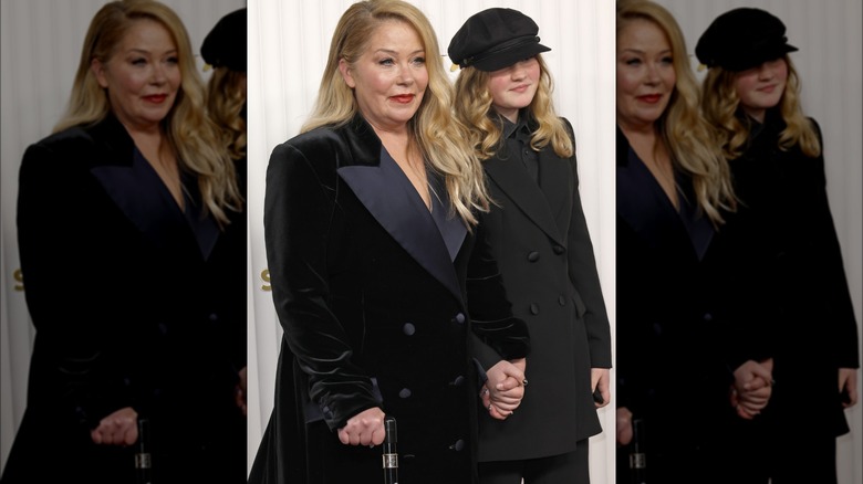 Christina Applegate holding hands with her daughter