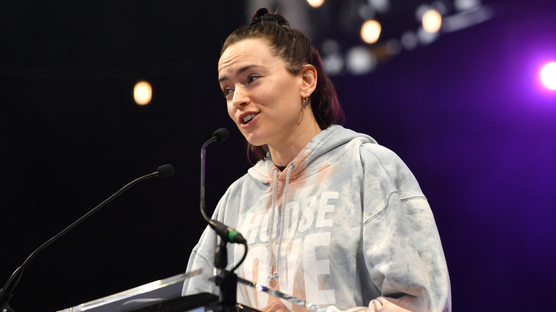 Daisy Ridley speaking on stage