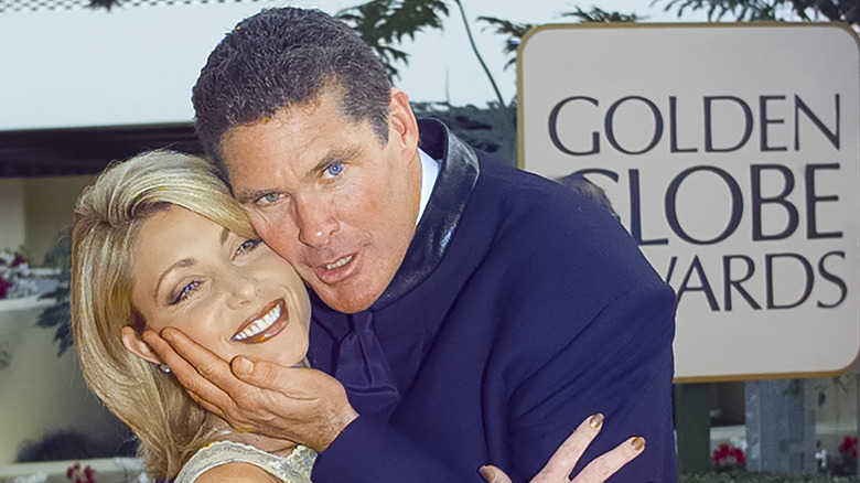 David Hasselhoff and Pamela Bach arrive at the 55th Annual Golden Globes Awards Show, January 18, 1998 in Beverly Hills, California