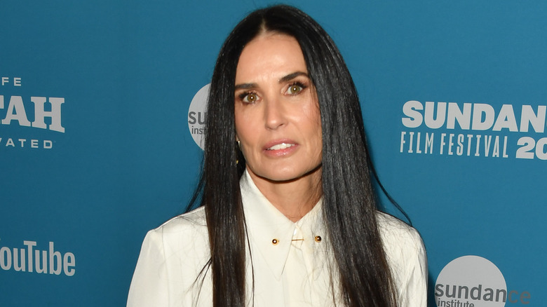 Demi Moore white collared blouse