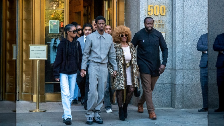 Diddy's family exiting a New York courthouse