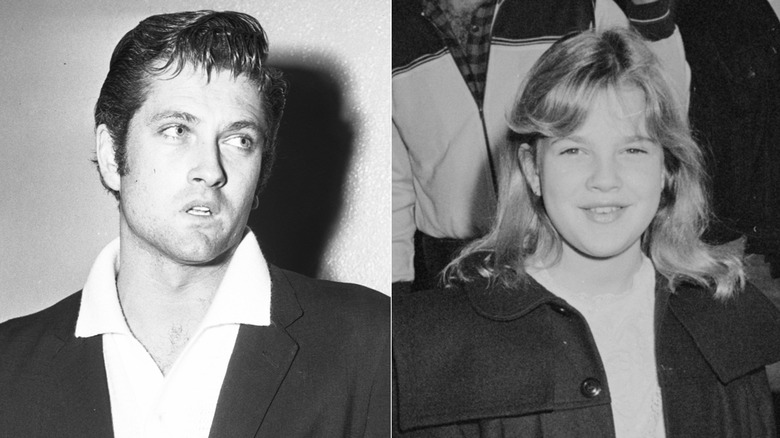 Split image of John Drew Barrymore & young Drew Barrymore