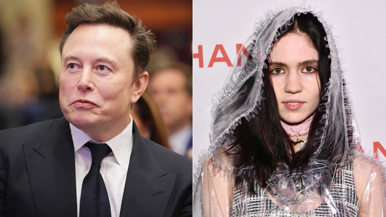 Side by side headshots of Elon Musk and Grimes