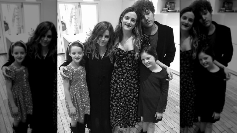 Lisa Marie Presley, Riley Keough, Benjamin Keough, Finley Lockwood, and Harper Lockwood smiling together