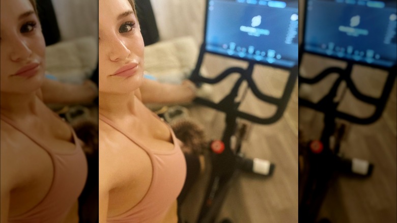 Hunter King on her Peloton bike